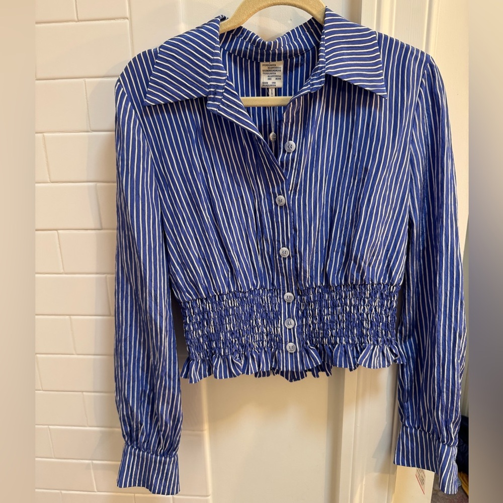 Cropped blue and white striped blouse